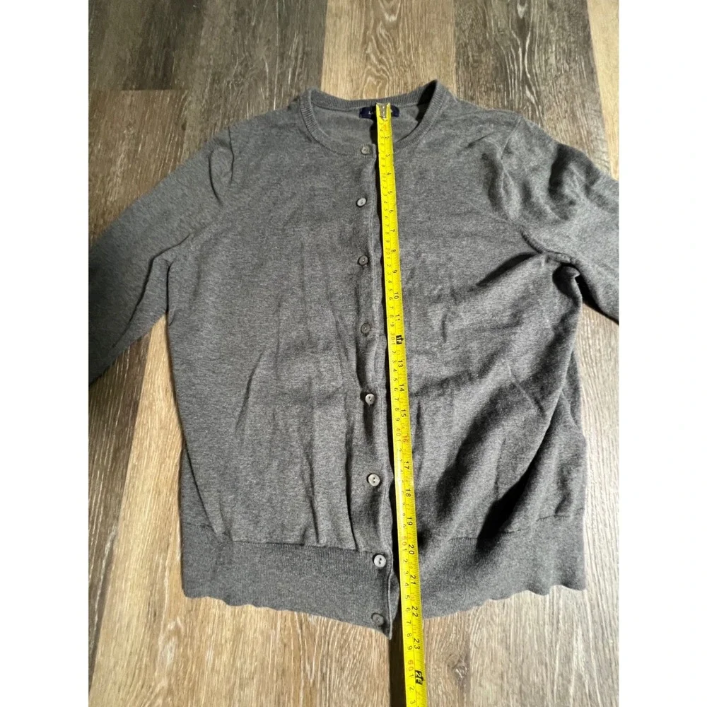 Lands End Cardigan Women Medium Gray Button Front Crew Neck Cotton Knit